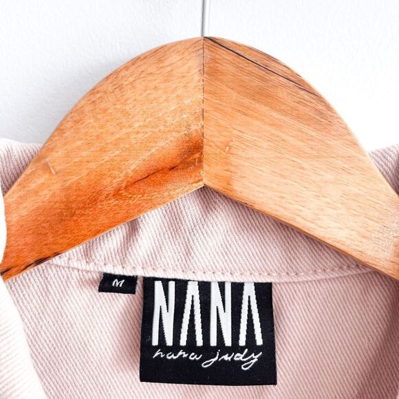 Nana Judy Womens Jean Jacket Cropped Button Cuffs Chest Pockets Lined Blush Sz M - Picture 3 of 7